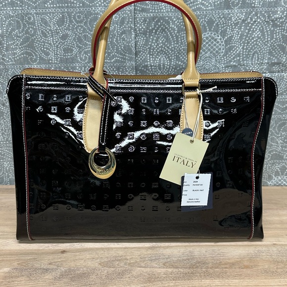 Arcadia Black Patent Leather Tote - Picture 1 of 6